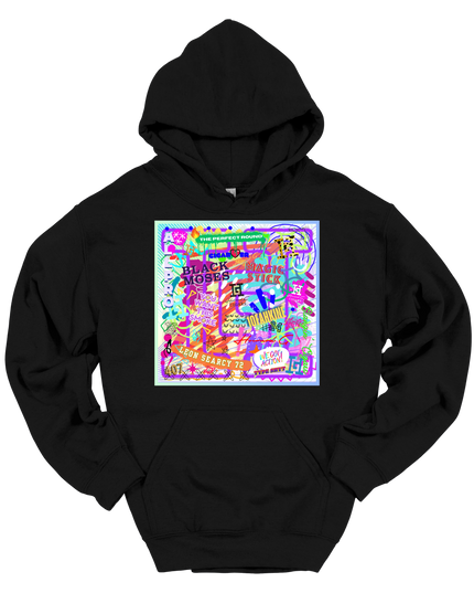 Black hoodie with a colorful graffiti graphic and a Howard G logo