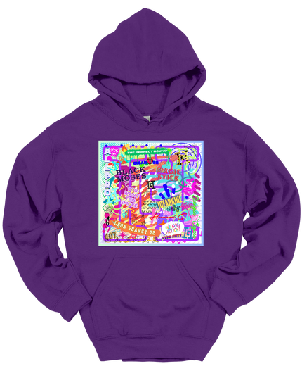 Purple hoodie with a colorful graffiti graphic and a Howard G logo