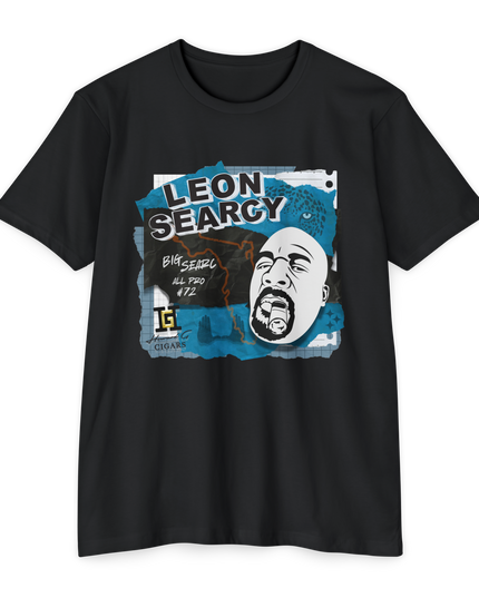 Black t-shirt with graphic design featuring the face of All Pro Champion Leon Searcy. Duuuval!