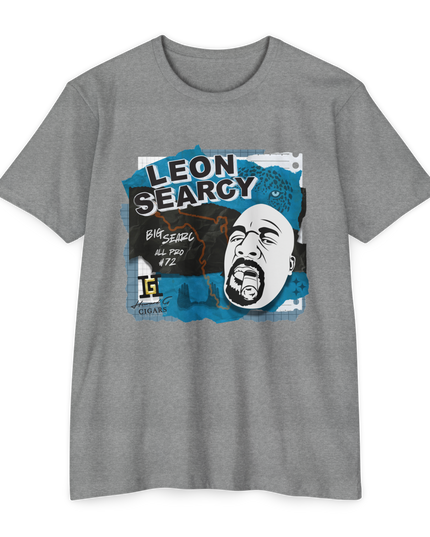 Grey t-shirt with graphic design featuring the face of All Pro Champion Leon Searcy. Duuuval!