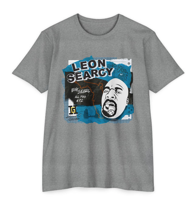 Grey t-shirt with graphic design featuring the face of All Pro Champion Leon Searcy. Duuuval!