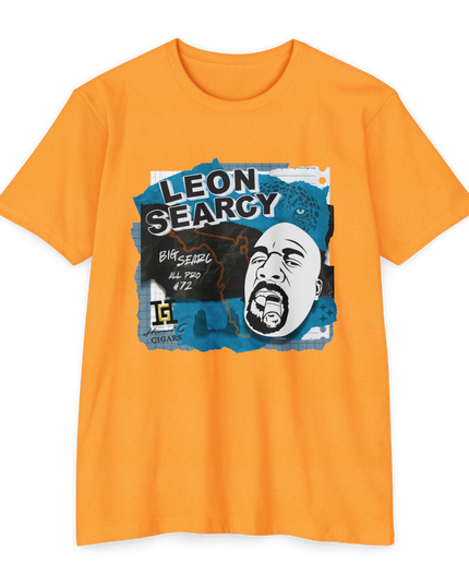 Orange t-shirt with graphic design featuring the face of All Pro Champion Leon Searcy. Duuuval!
