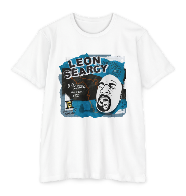 White t-shirt with graphic design featuring the face of All Pro Champion Leon Searcy. Duuuval!