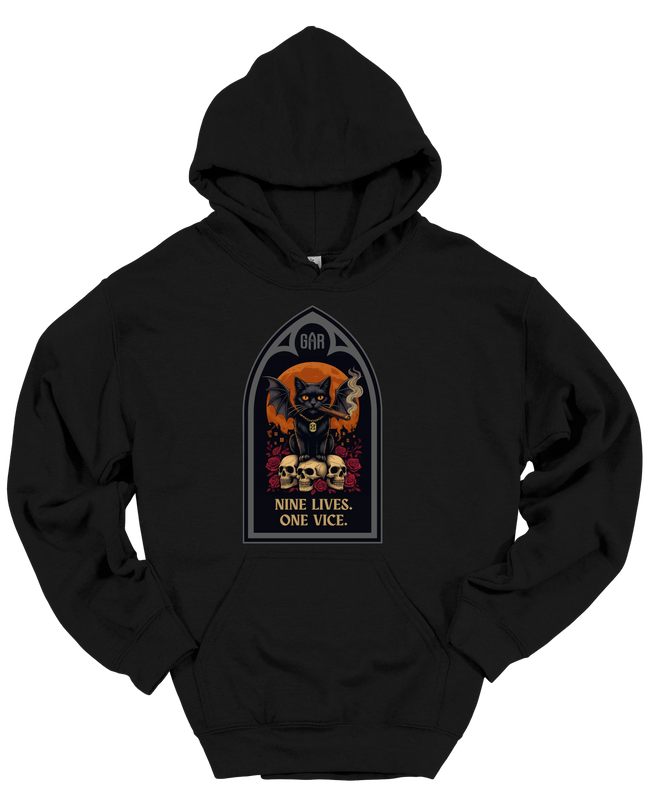 Gar Gear Nine Lives One Vice Graphic Black Cat Hooied