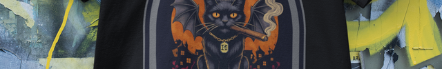 Black Cat smoking a cigar T-Shirt from Gar Gear Nine lives. One vice. Graphic Tee.
