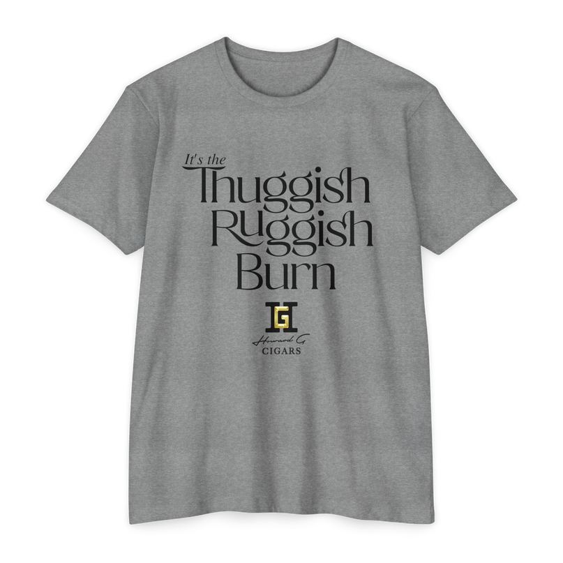 Heather Grey T-Shirt with the words Thuggish Ruggish Burn in black on the front with a Howard G Cigars Logo
