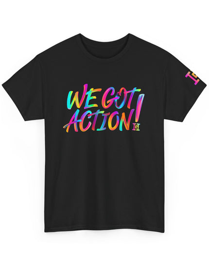 Gar Gear WE GOT ACTION! The OG Black crew neck t-shirt – front view