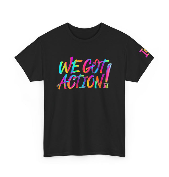 Gar Gear WE GOT ACTION! The OG Black crew neck t-shirt – front view