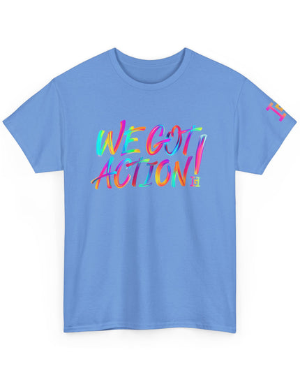 Gar Gear WE GOT ACTION! The OG Carolina Blue crew neck t-shirt – front view