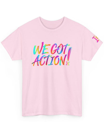 Gar Gear WE GOT ACTION! The OG Light Pink crew neck t-shirt – front view
