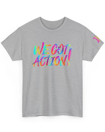 Gar Gear WE GOT ACTION! The OG Sport Grey crew neck t-shirt – front view