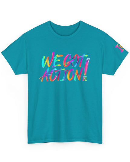 Gar Gear WE GOT ACTION! The OG Tropical Blue crew neck t-shirt – front view