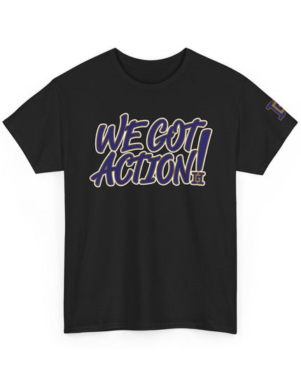 Gar Gear WE GOT ACTION! Drop #79 Black crew neck t-shirt – front view
