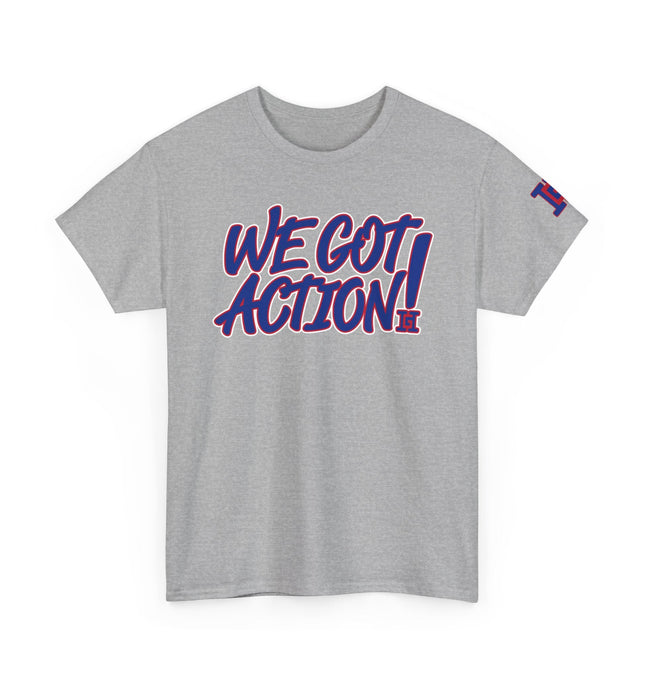Gar Gear WE GOT ACTION! Drop #80 Sport Grey crew neck t-shirt – front view