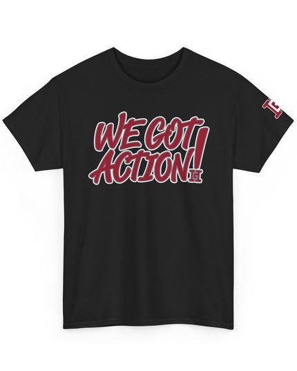 Gar Gear WE GOT ACTION! Drop #87 Black crew neck t-shirt – front view