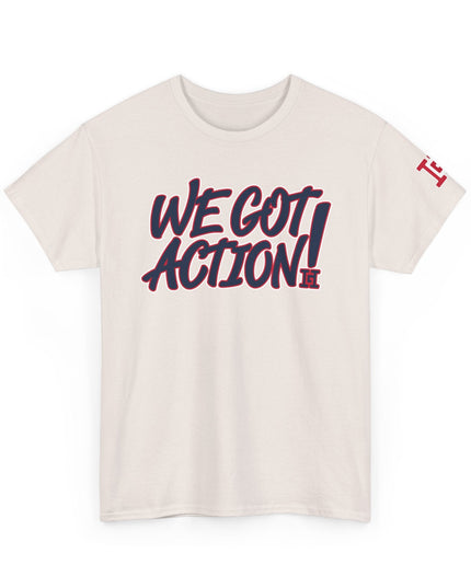 Gar Gear WE GOT ACTION! Drop #88 Ice Grey crew neck t-shirt – front view