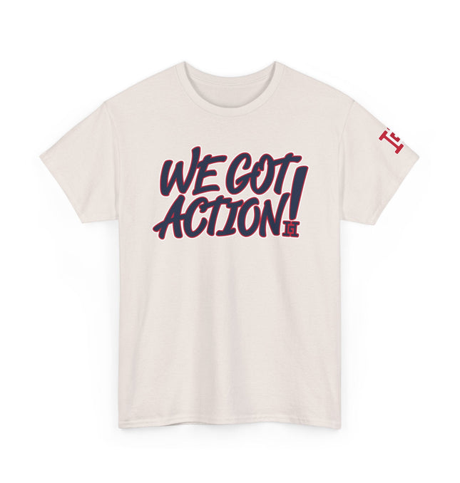 Gar Gear WE GOT ACTION! Drop #88 Ice Grey crew neck t-shirt – front view