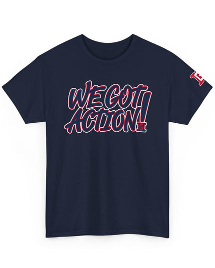 Gar Gear WE GOT ACTION! Drop #88 Navy Blue crew neck t-shirt – front view