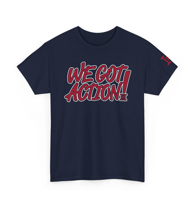 Gar Gear WE GOT ACTION! Drop #89 Navy Blue crew neck t-shirt – front view