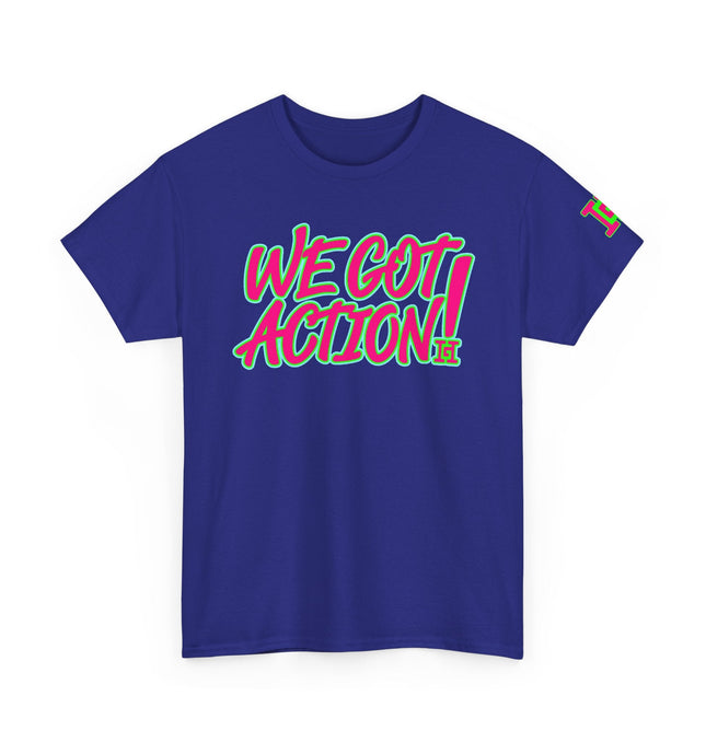 Gar Gear WE GOT ACTION! Drop #90 Cobalt crew neck t-shirt – front view