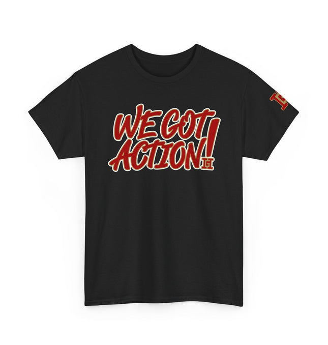 Gar Gear WE GOT ACTION! Drop #92 Black crew neck t-shirt – front view