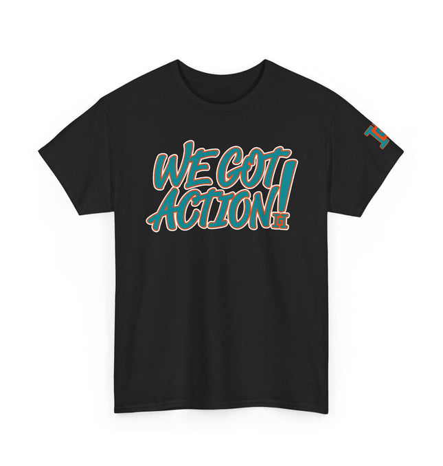 Gar Gear WE GOT ACTION! Drop #95 Black crew neck t-shirt – front view