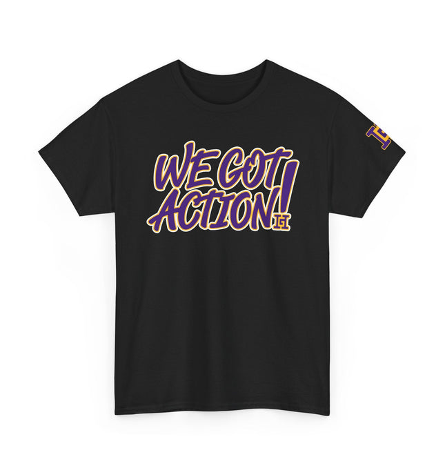 Gar Gear WE GOT ACTION! Drop #101 Black crew neck t-shirt – front view