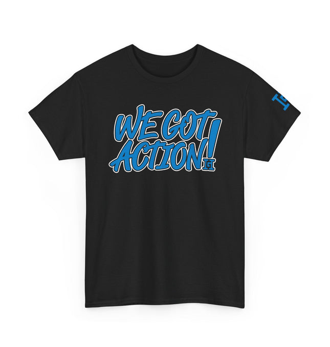 Gar Gear WE GOT ACTION! Drop #103 Black crew neck t-shirt – front view
