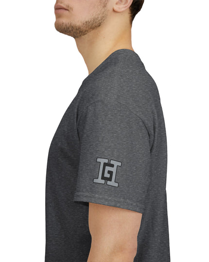 Gar Gear WE GOT ACTION! Drop #104 Heather Grey t-shirt – sleeve detail