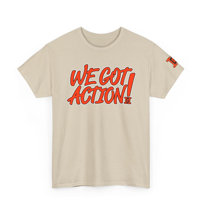 Gar Gear WE GOT ACTION! Drop #107 Sand crew neck t-shirt – front view