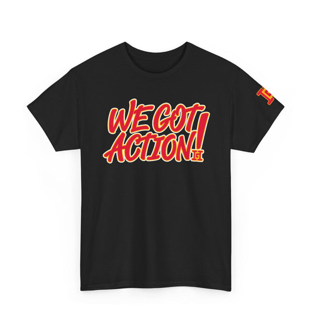 Gar Gear WE GOT ACTION! Drop #109 Black crew neck t-shirt – front view
